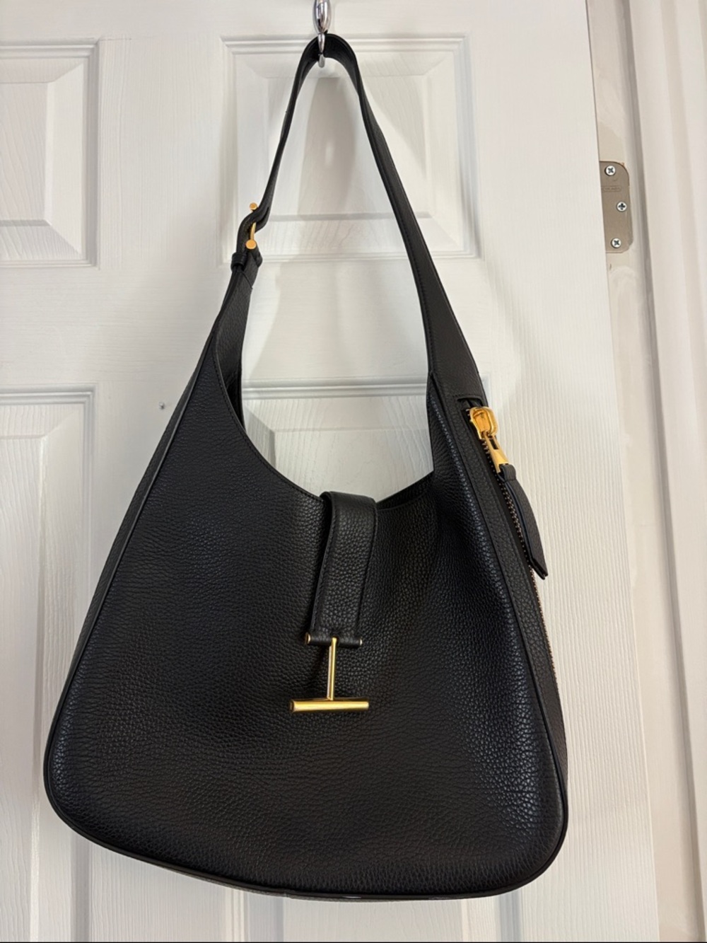 Tom Ford Black Leather Shoulder Bag with Gold Hardware